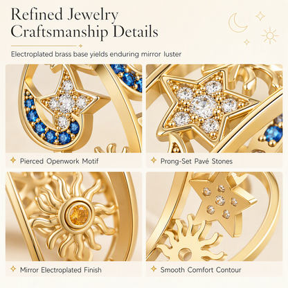 Women's Celestial Sun Moon and Star Hollow Out Ring