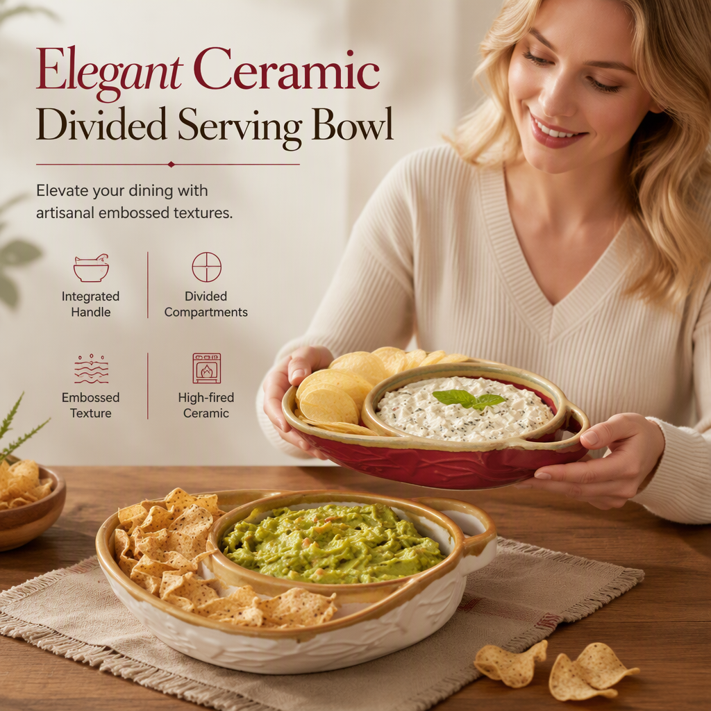 💥Flash Sale 50% OFF🍽️Retro Divided Ceramic Baking Dish, Single Handle for Easy Carry