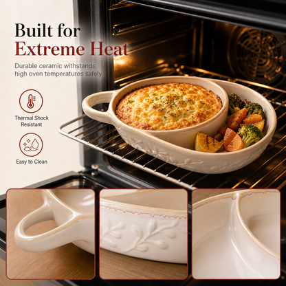 💥Flash Sale 50% OFF🍽️Retro Divided Ceramic Baking Dish, Single Handle for Easy Carry
