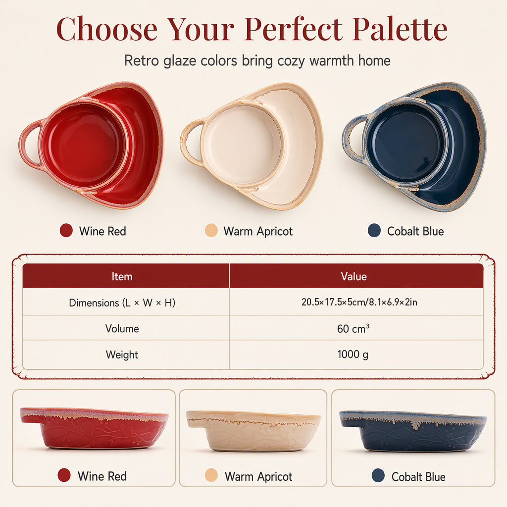 💥Flash Sale 50% OFF🍽️Retro Divided Ceramic Baking Dish, Single Handle for Easy Carry