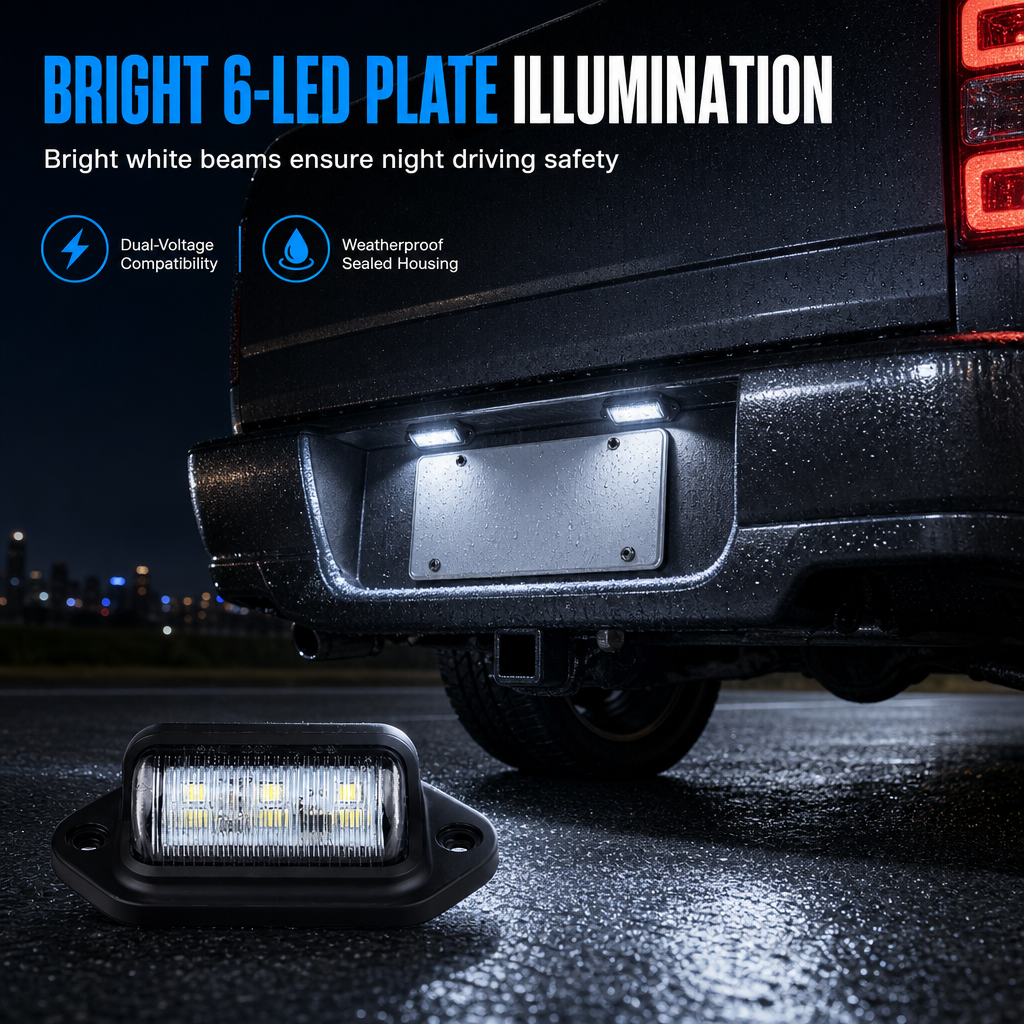 6 LED License Plate Light 12V 24V Universal White Signal Lamp Utility Light for Cars Trucks Trailers RVs