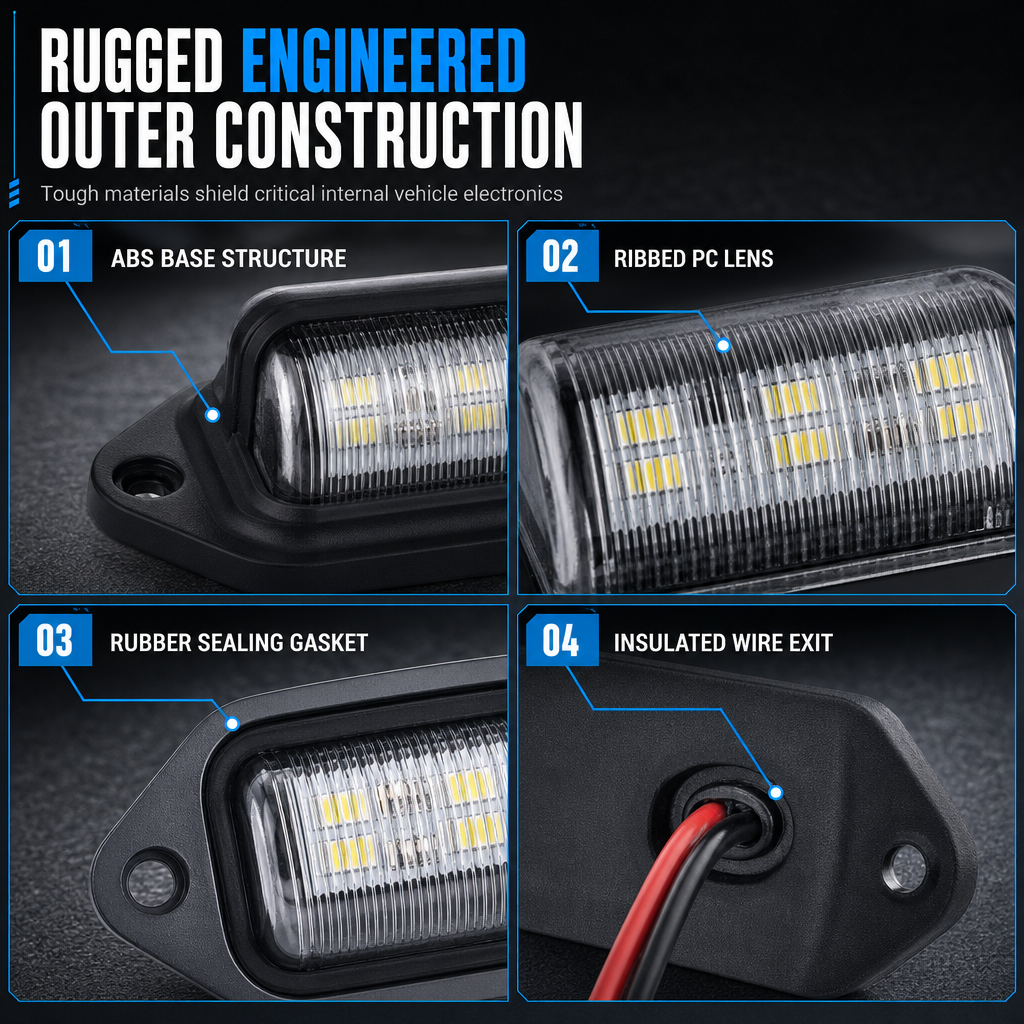 6 LED License Plate Light 12V 24V Universal White Signal Lamp Utility Light for Cars Trucks Trailers RVs