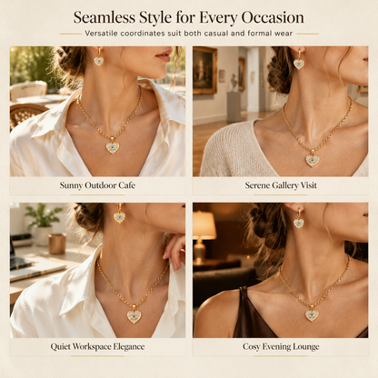 🧿 50% OFF! ✨ 18K Gold Plated Evil Eye Heart Necklace & Earrings Jewelry Set