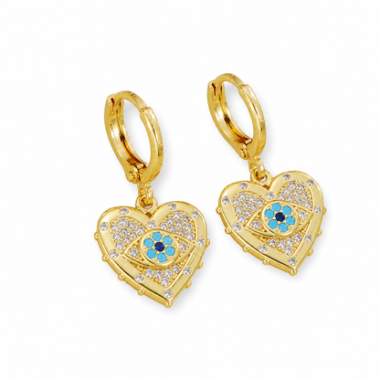 🧿 50% OFF! ✨ 18K Gold Plated Evil Eye Heart Necklace & Earrings Jewelry Set