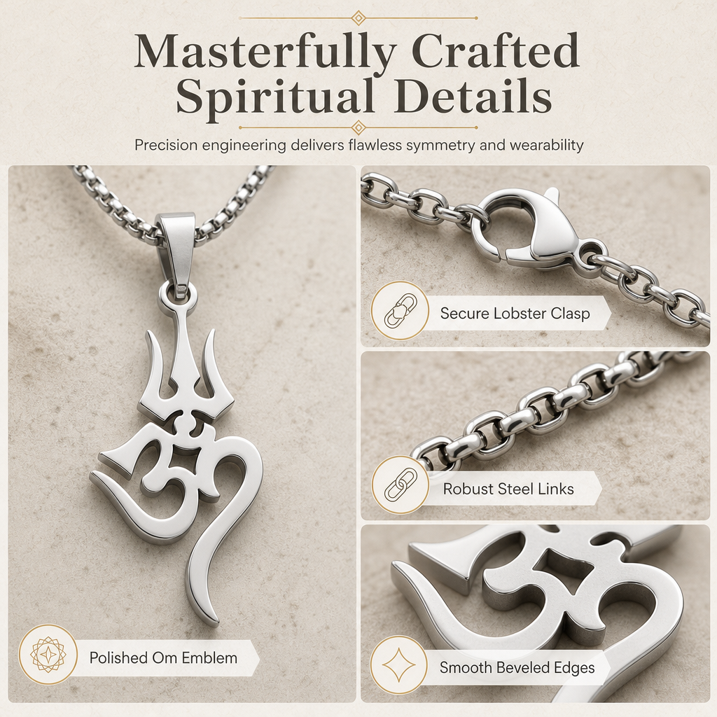 Stainless Steel Shiva Trishula Om Symbol Hindu Amulet Jewelry