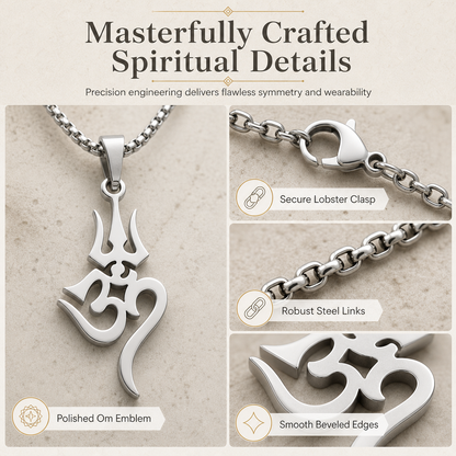Stainless Steel Shiva Trishula Om Symbol Hindu Amulet Jewelry