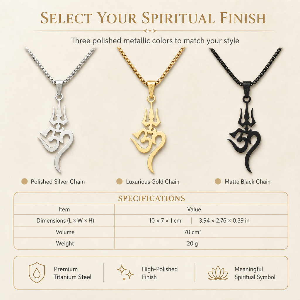 Stainless Steel Shiva Trishula Om Symbol Hindu Amulet Jewelry