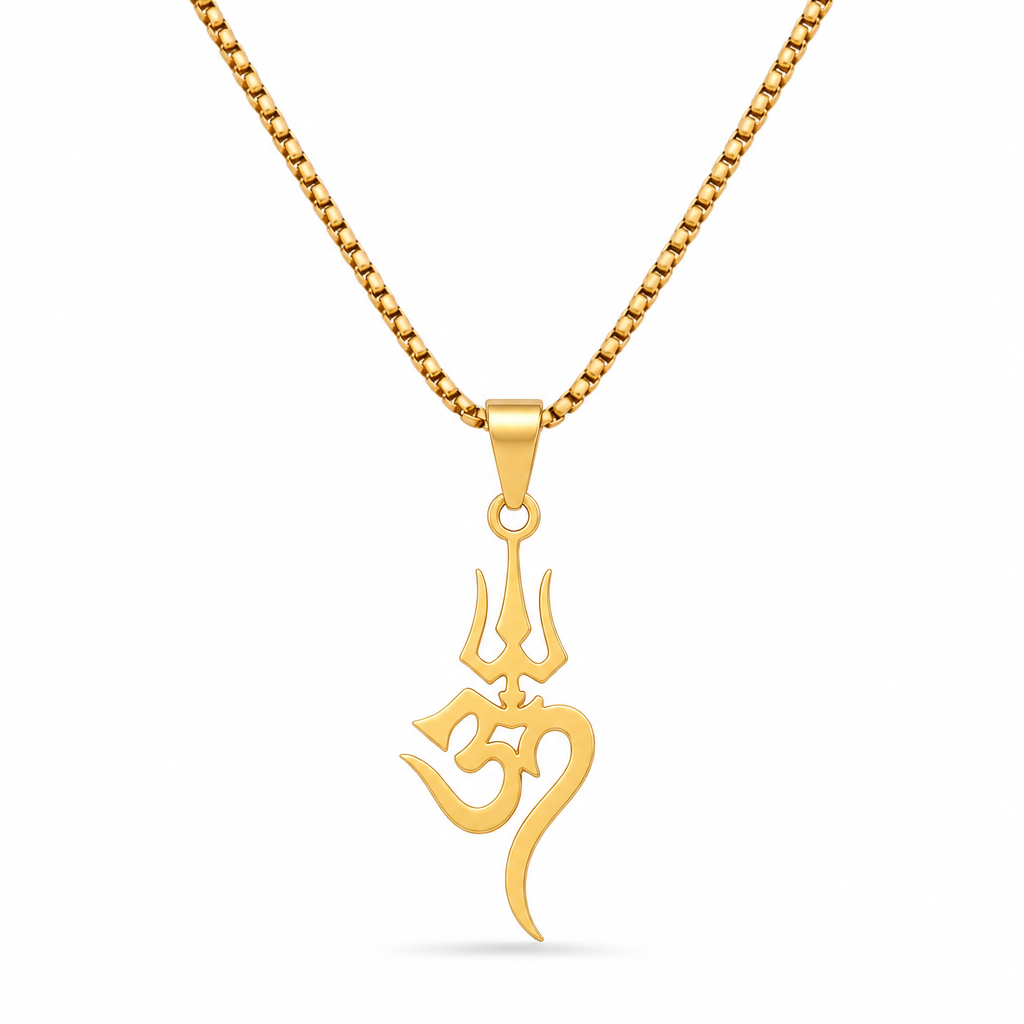 Stainless Steel Shiva Trishula Om Symbol Hindu Amulet Jewelry