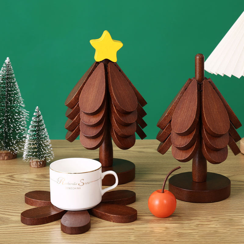 📢📢 50% OFF☕Foldable Wooden Tree-Shaped Trivet Set – Heat-Resistant Pot Holders & Coasters for Table Protection