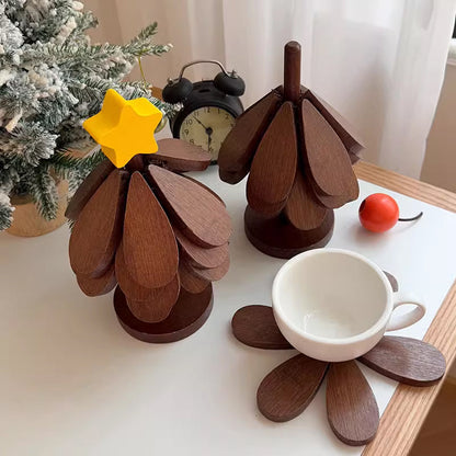 📢📢 50% OFF☕Foldable Wooden Tree-Shaped Trivet Set – Heat-Resistant Pot Holders & Coasters for Table Protection