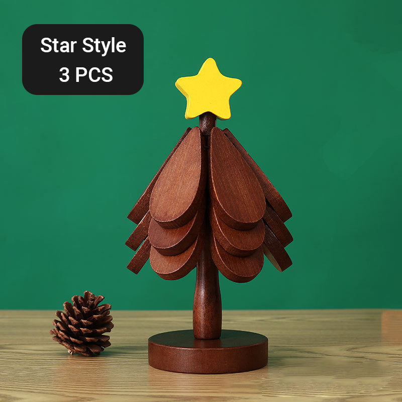 📢📢 50% OFF☕Foldable Wooden Tree-Shaped Trivet Set – Heat-Resistant Pot Holders & Coasters for Table Protection