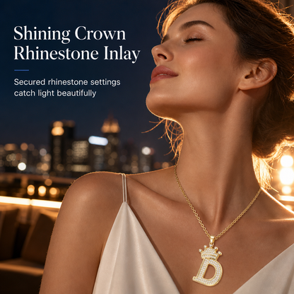 📢📢50% OFF !! ⏰Fashion 14K Gold Plated Rhinestone Crown Initial Letter