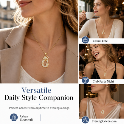 📢📢50% OFF !! ⏰Fashion 14K Gold Plated Rhinestone Crown Initial Letter