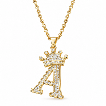 📢📢50% OFF !! ⏰Fashion 14K Gold Plated Rhinestone Crown Initial Letter
