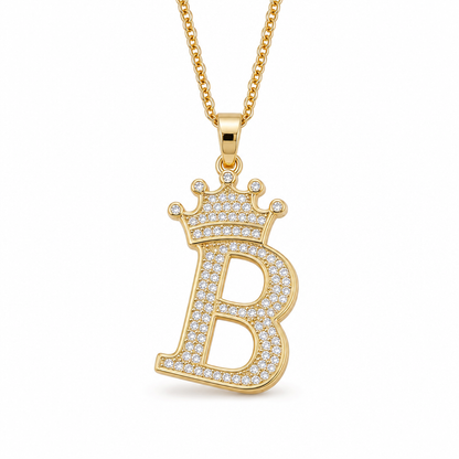 📢📢50% OFF !! ⏰Fashion 14K Gold Plated Rhinestone Crown Initial Letter