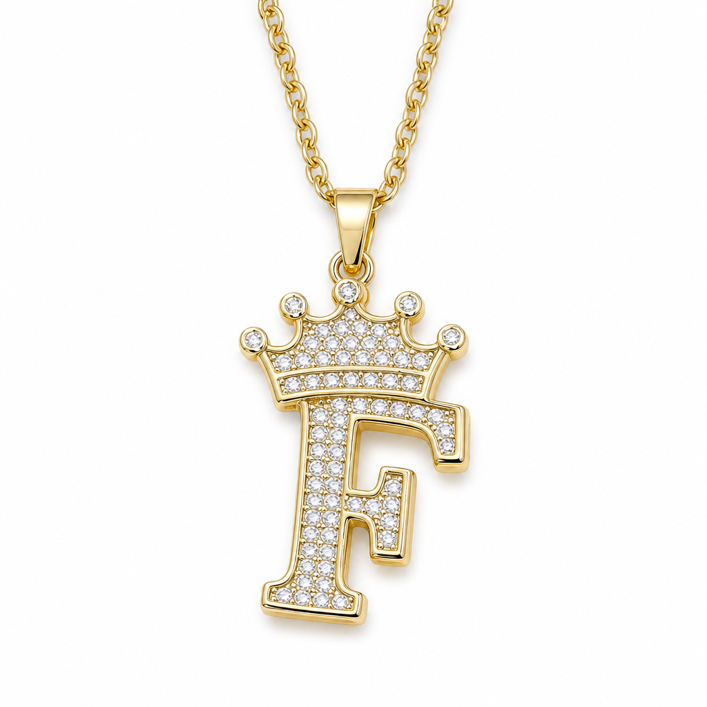 📢📢50% OFF !! ⏰Fashion 14K Gold Plated Rhinestone Crown Initial Letter