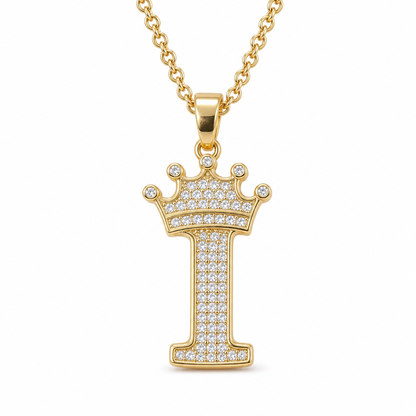 📢📢50% OFF !! ⏰Fashion 14K Gold Plated Rhinestone Crown Initial Letter
