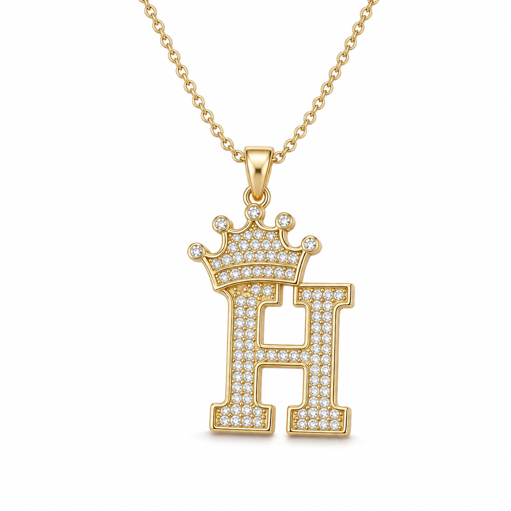 📢📢50% OFF !! ⏰Fashion 14K Gold Plated Rhinestone Crown Initial Letter