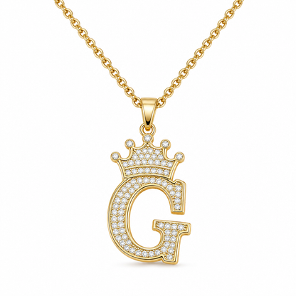 📢📢50% OFF !! ⏰Fashion 14K Gold Plated Rhinestone Crown Initial Letter