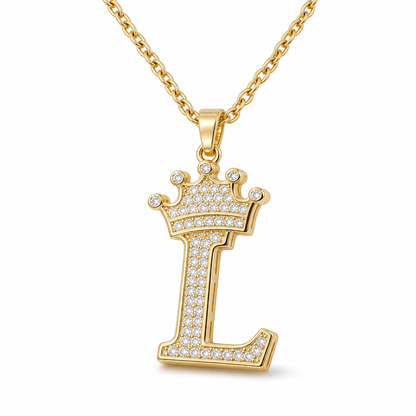 📢📢50% OFF !! ⏰Fashion 14K Gold Plated Rhinestone Crown Initial Letter