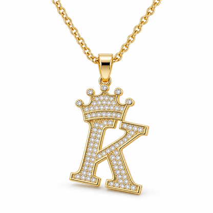 📢📢50% OFF !! ⏰Fashion 14K Gold Plated Rhinestone Crown Initial Letter