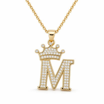 📢📢50% OFF !! ⏰Fashion 14K Gold Plated Rhinestone Crown Initial Letter
