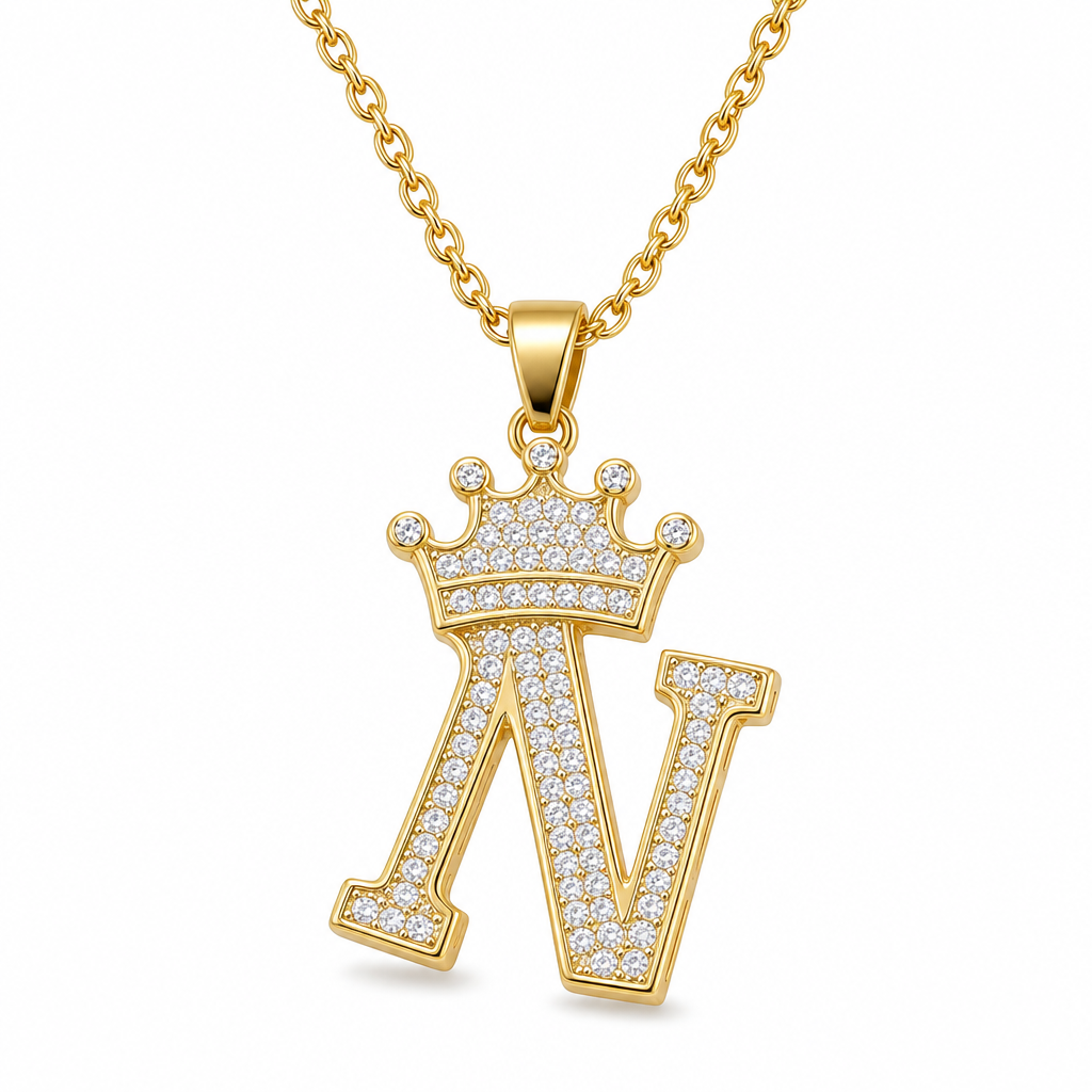 📢📢50% OFF !! ⏰Fashion 14K Gold Plated Rhinestone Crown Initial Letter