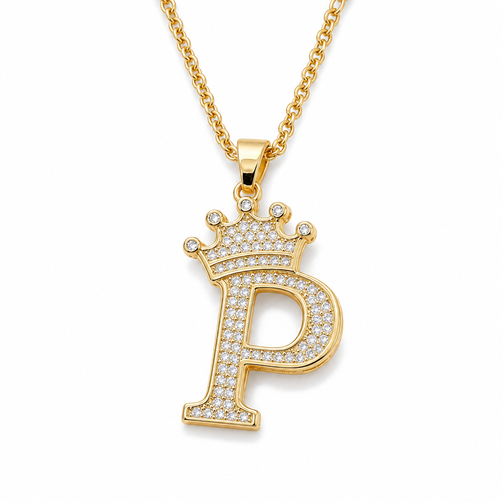 📢📢50% OFF !! ⏰Fashion 14K Gold Plated Rhinestone Crown Initial Letter