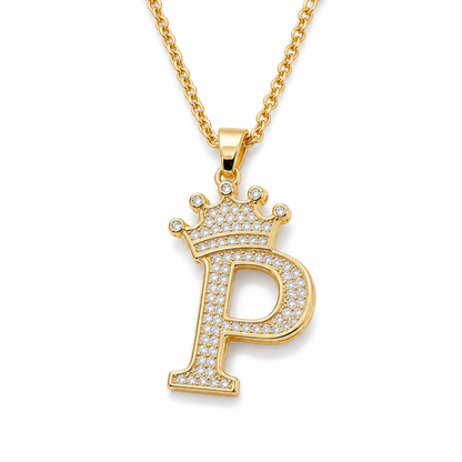 📢📢50% OFF !! ⏰Fashion 14K Gold Plated Rhinestone Crown Initial Letter