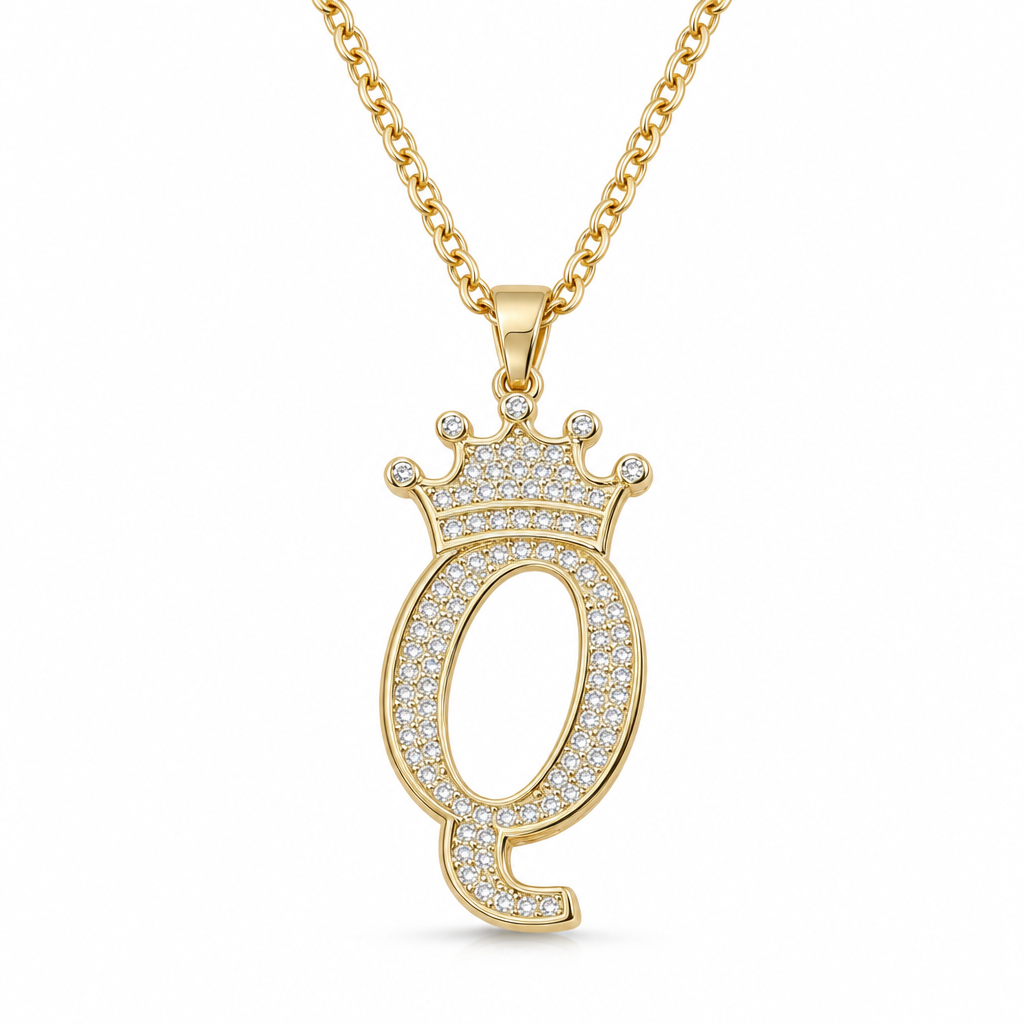 📢📢50% OFF !! ⏰Fashion 14K Gold Plated Rhinestone Crown Initial Letter