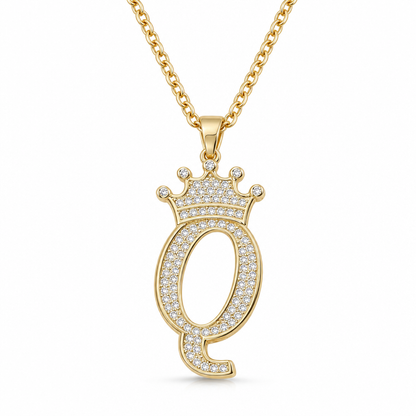 📢📢50% OFF !! ⏰Fashion 14K Gold Plated Rhinestone Crown Initial Letter
