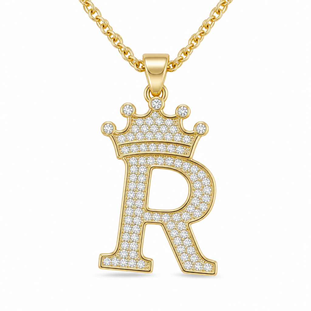 📢📢50% OFF !! ⏰Fashion 14K Gold Plated Rhinestone Crown Initial Letter
