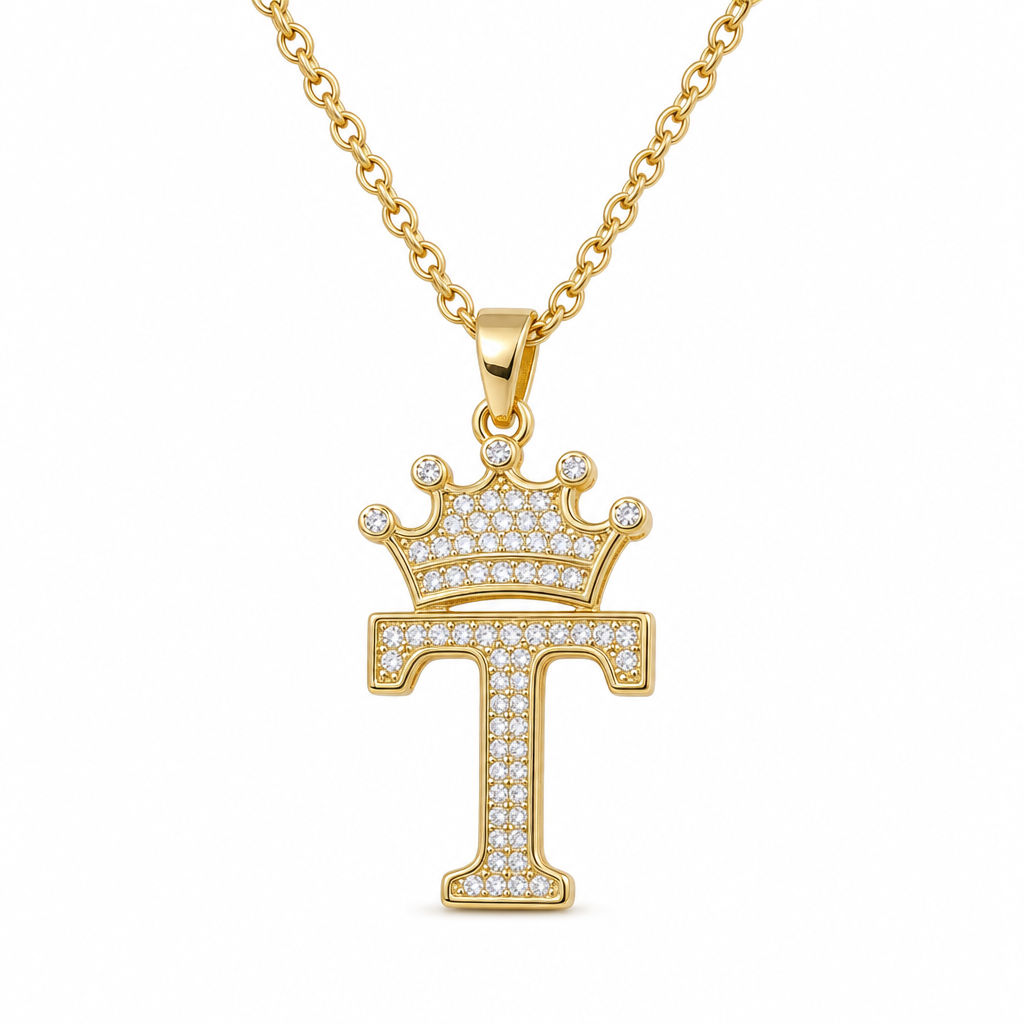 📢📢50% OFF !! ⏰Fashion 14K Gold Plated Rhinestone Crown Initial Letter
