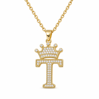 📢📢50% OFF !! ⏰Fashion 14K Gold Plated Rhinestone Crown Initial Letter