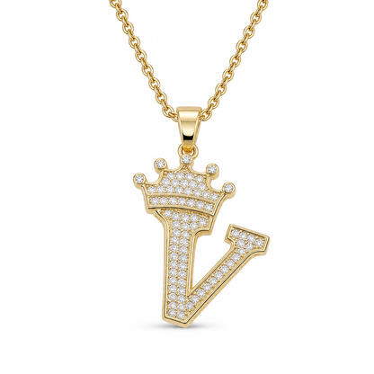 📢📢50% OFF !! ⏰Fashion 14K Gold Plated Rhinestone Crown Initial Letter