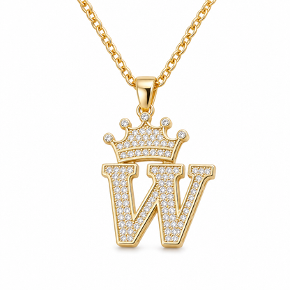 📢📢50% OFF !! ⏰Fashion 14K Gold Plated Rhinestone Crown Initial Letter