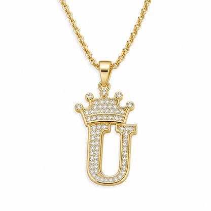 📢📢50% OFF !! ⏰Fashion 14K Gold Plated Rhinestone Crown Initial Letter