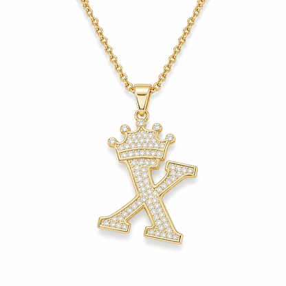 📢📢50% OFF !! ⏰Fashion 14K Gold Plated Rhinestone Crown Initial Letter