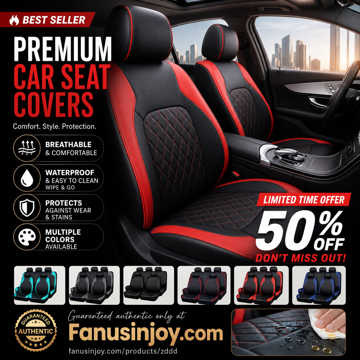 🎉 2026 Sale — 🔥Over 50,000 Sold 🚗 9-Piece Quilted Faux Leather Seat Covers – Car Interior Accessory ⏰